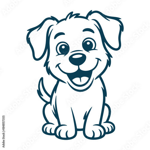 Happy Puppy Dog Cartoon Character Line Art