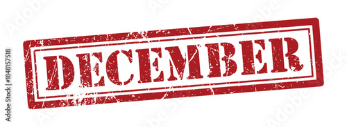 Red Grunge December Stamp Illustration Isolated on transparent Background, Distressed Rubber Stamp Style Monthly Calendar Label for Design, Promotion, Marketing, Seasonal Concepts and Date Marking