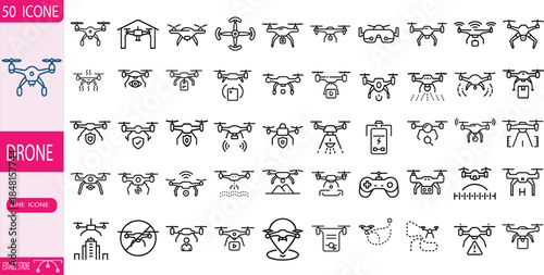 Drone Line Icon Set Collection Vector illustration cone on White Background