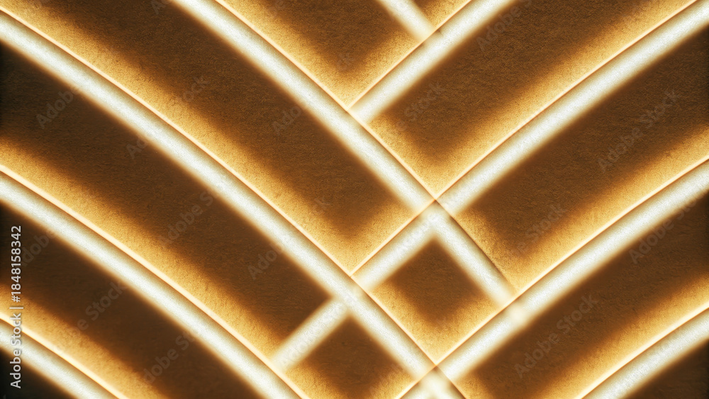 Fototapeta premium Golden curve geometric pattern glowing line abstract texture soft light warm tone velvet surface modern design interior wall luxury decor embrace serene mood with layered curves, intersecting