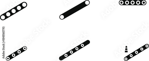 Black and white rod pattern icon set with circular holes for logic puzzle, cognitive test, and visual discrimination design.