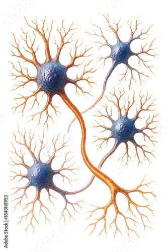 Nervous tissue sample featuring neurons with dendrites and a notable axon.