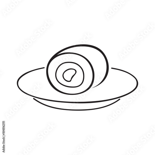 Minimalist Swiss Roll Cake Line Art - Sweet Dessert Vector Icon