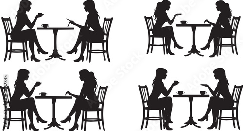 Silhouette of women sitting at table in restaurant Vector, illustration