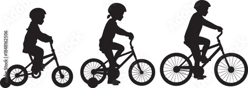 Learning to ride a bicycle with training wheels Vector, illustration