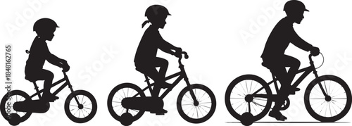 Learning to ride a bicycle with training wheels Vector, illustration