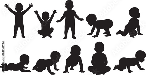 Baby developmental stages silhouette illustration Vector, illustration