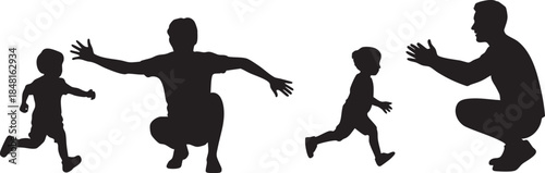 Father and son running together silhouette Vector, illustration