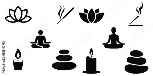 Set of yoga and meditation icons vector illustration
