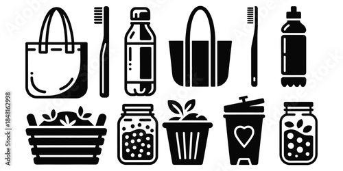 Set of vector icons showing toilet paper and beverage containers for design use