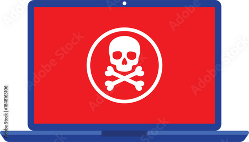 laptop with envelope and skull on the screen. Concept of virus, piracy, hacking and security. Scam alert red message on browser window. Scam sign label isolated on screen computer.