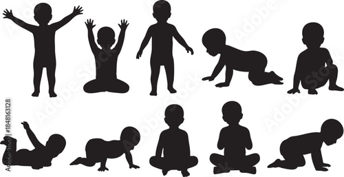 Baby development stages silhouette collection Vector, illustration