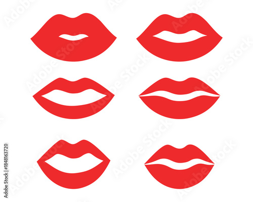 Red Kiss Lips Icons Vector Set – Love Beauty Fashion and Valentine Design