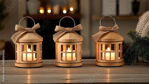 Soft light from lanterns enhances the inviting feel of a cozy indoor space on a calm evening