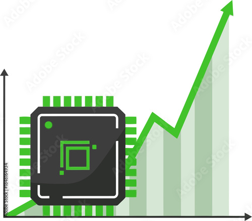 A graphic illustration depicts a rising supply gap with an integrated microchip, symbolizing increasing demand. Modern, clean design with a green growth trend.