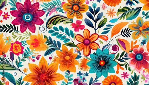 colorful mexican floral pattern on a white background generative ai