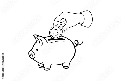 Savings Concept Hand Inserting Coin into Piggy Bank