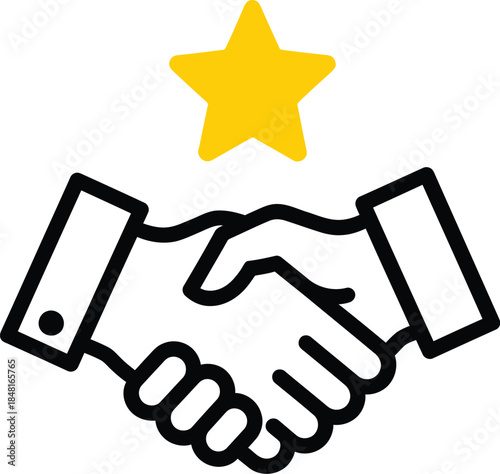 Successful partnership celebrated with a handshake and a star of achievement