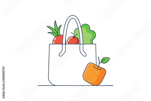 Grocery Shopping Bag Filled with Fresh Healthy Vegetables