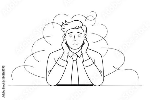 Tired Professional Man Feeling Pressure Line Art