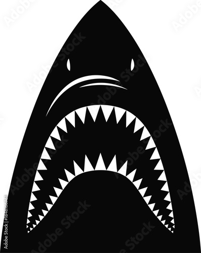 Black and white shark mouth with sharp teeth