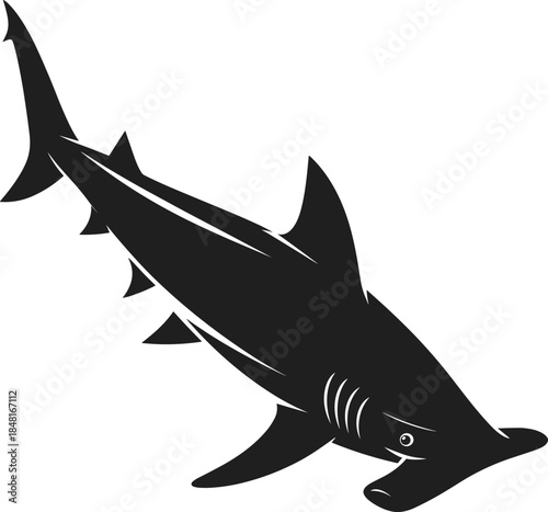 Black and white shark silhouette with sharp teeth 1