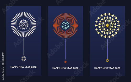 2026 Merry Christmas and Happy New Year greeting cards set. Vector illustration concepts for background, greeting card, party invitation card, website banner, social media banner, marketing material