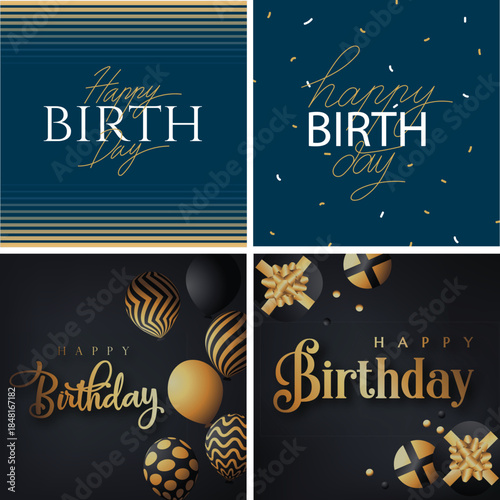 Elegant Black Gold Birthday Cards
