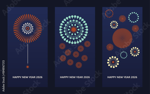 2026 Merry Christmas and Happy New Year greeting cards set. Vector illustration concepts for background, greeting card, party invitation card, website banner, social media banner, marketing material
