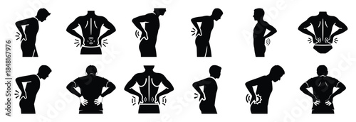 set of back pain silhouette icon vector illustration isolated on white background