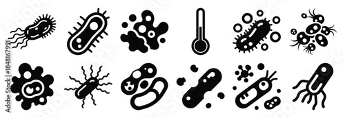 set of bacterial infection silhouette icon vector illustration isolated on white background