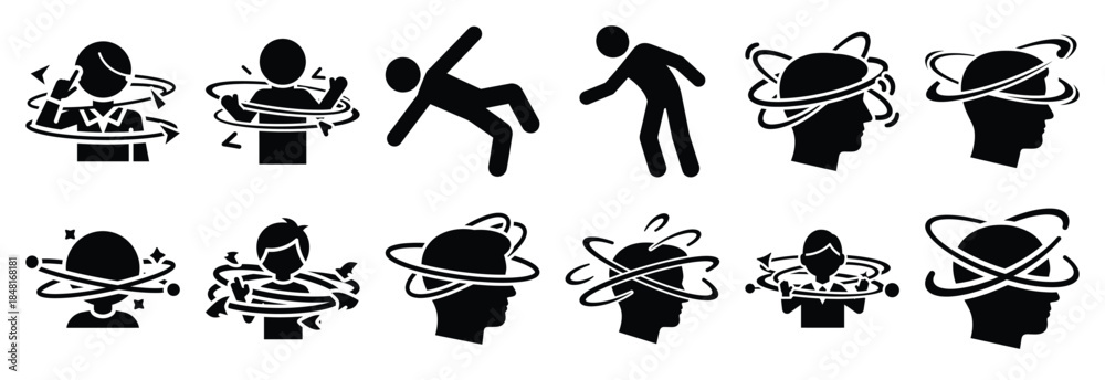 Fototapeta premium set of dizziness silhouette icon vector illustration isolated on white background