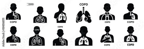 set of copd silhouette icon vector illustration isolated on white background