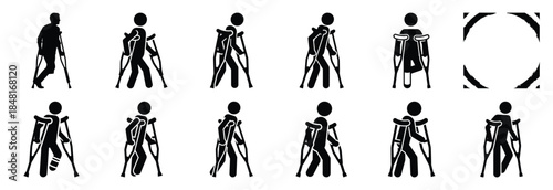 set of crutches patient silhouette icon vector illustration isolated on white background