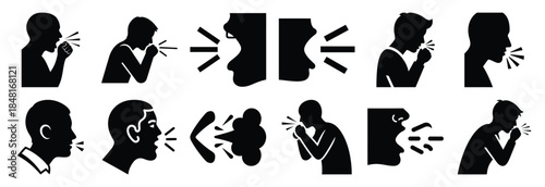set of cough silhouette icon vector illustration isolated on white background