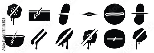 set of cut wound silhouette icon vector illustration isolated on white background