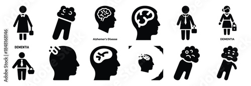 set of dementia silhouette icon vector illustration isolated on white background