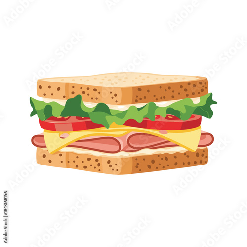 Delicious ham and cheese sandwich Vector