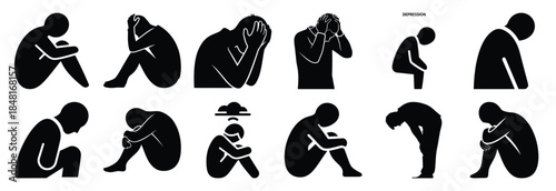 set of depression silhouette icon vector illustration isolated on white background