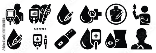 set of diabetes silhouette icon vector illustration isolated on white background