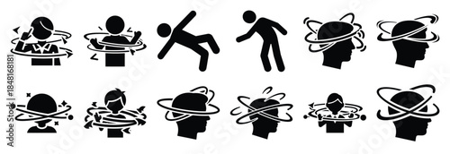set of dizziness silhouette icon vector illustration isolated on white background