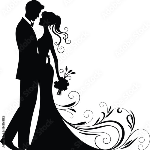 Silhouette of a couple dancing with floral woman