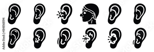 set of ear infection silhouette icon vector illustration isolated on white background