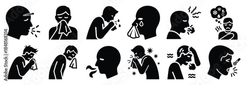 set of flu illness silhouette icon vector illustration isolated on white background