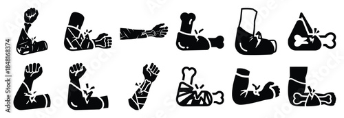 set of fracture arm silhouette icon vector illustration isolated on white background