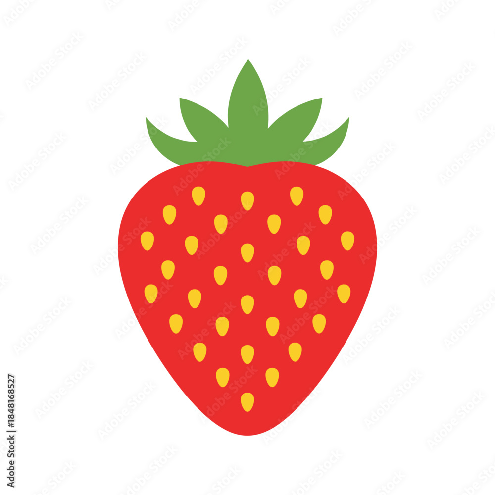 Fototapeta premium Single red strawberry with green leaves Vector