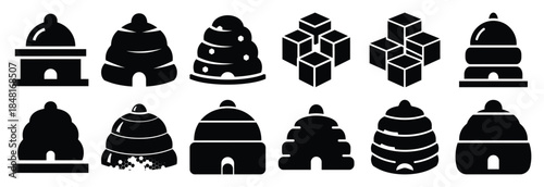 set of hives silhouette icon vector illustration isolated on white background