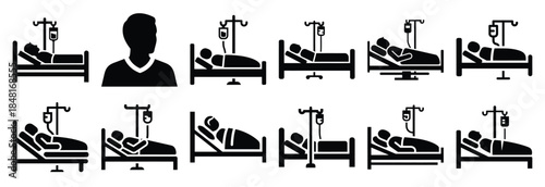set of hospital patient silhouette icon vector illustration isolated on white background