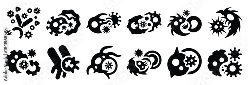 set of immune response silhouette icon vector illustration isolated on white background