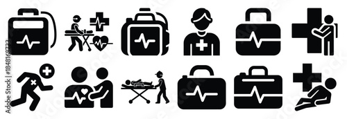 set of medical emergency silhouette icon vector illustration isolated on white background
